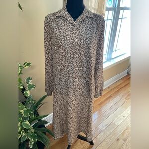 Vtg LANVIN Paris New York Shirt Dress Brown Butterfly No Belt Womens Sz 14 READ